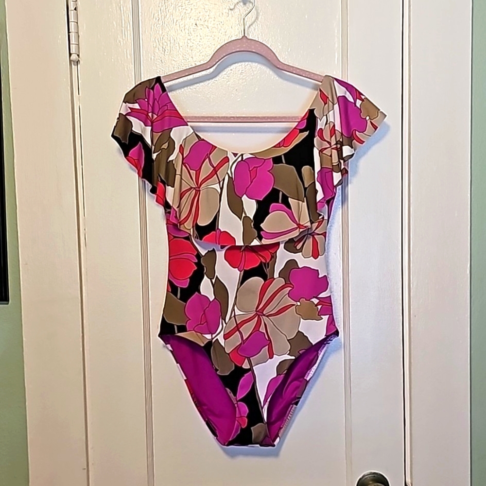 NWT Trina Turk Lynx Off The Shoulder One Piece Bathing Suit
